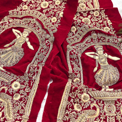 Indian Vintage Red velvet Appliques  Set of 1 Hand-Embroidered Floral Patches with Zardozi,Dabka, Zari,for Craft, Journals