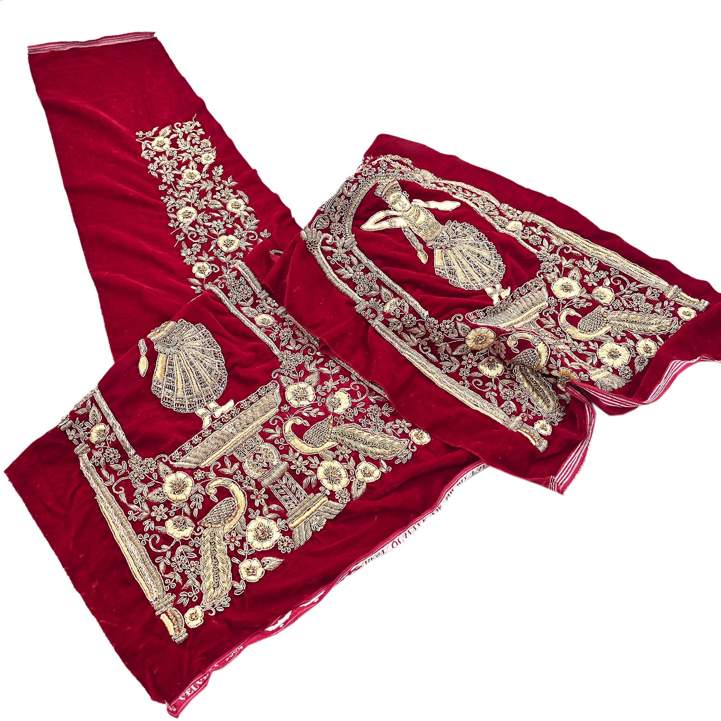 Indian Vintage Red velvet Appliques  Set of 1 Hand-Embroidered Floral Patches with Zardozi,Dabka, Zari,for Craft, Journals