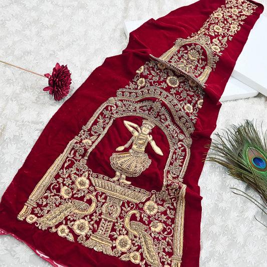 Indian Vintage Red velvet Appliques  Set of 1 Hand-Embroidered Floral Patches with Zardozi,Dabka, Zari,for Craft, Journals