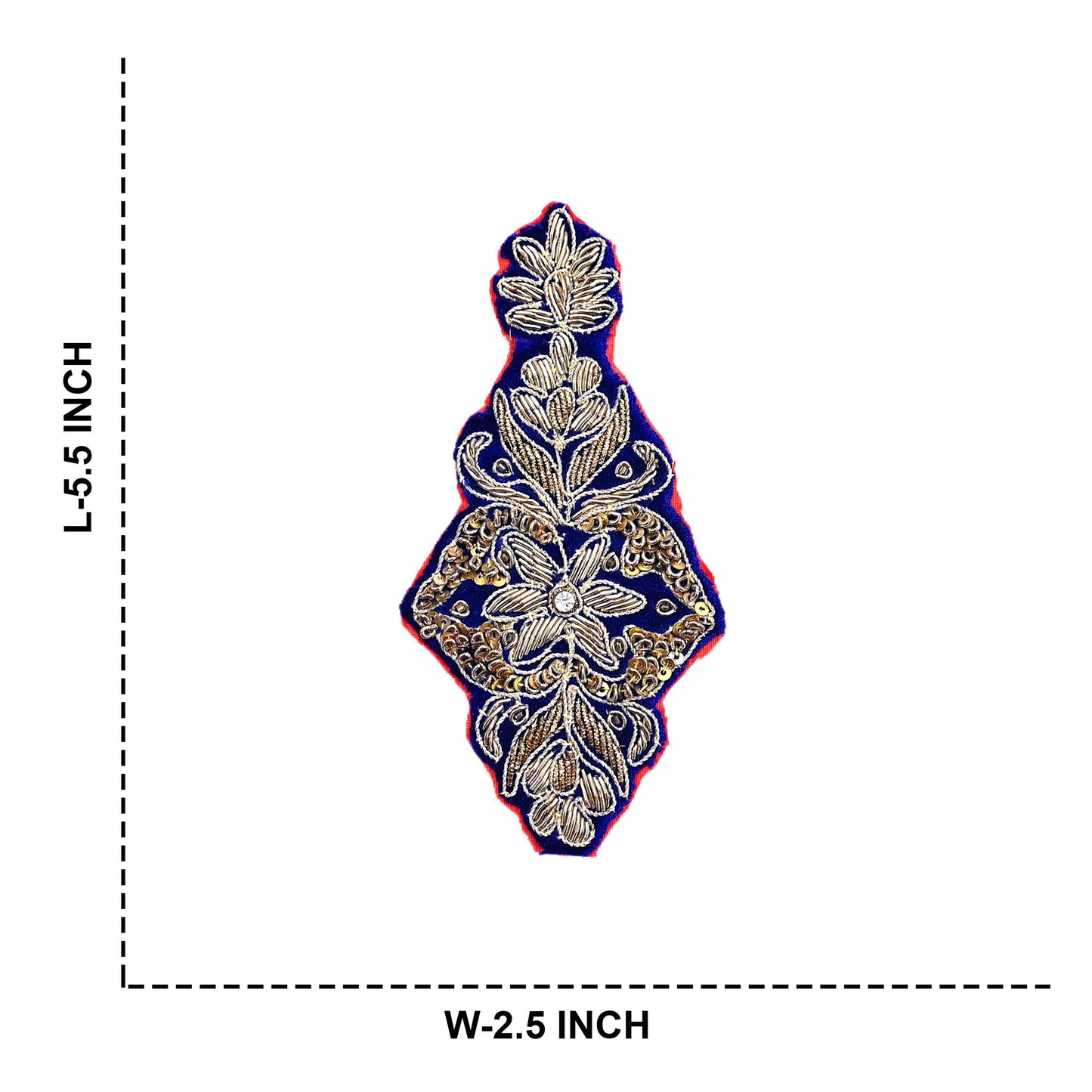 Indian Vintage Blue velvet Appliques  Set of 4 | Hand-Embroidered Floral Patches with Zardozi,Dabka, Zari,for Craft, Journals