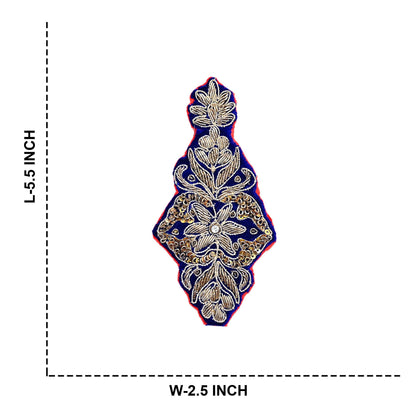 Indian Vintage Blue velvet Appliques  Set of 4 | Hand-Embroidered Floral Patches with Zardozi,Dabka, Zari,for Craft, Journals