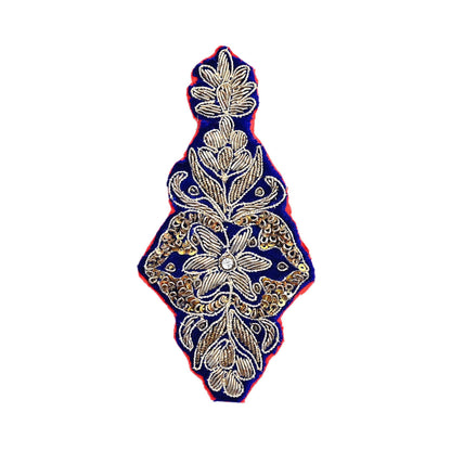 Indian Vintage Blue velvet Appliques  Set of 4 | Hand-Embroidered Floral Patches with Zardozi,Dabka, Zari,for Craft, Journals