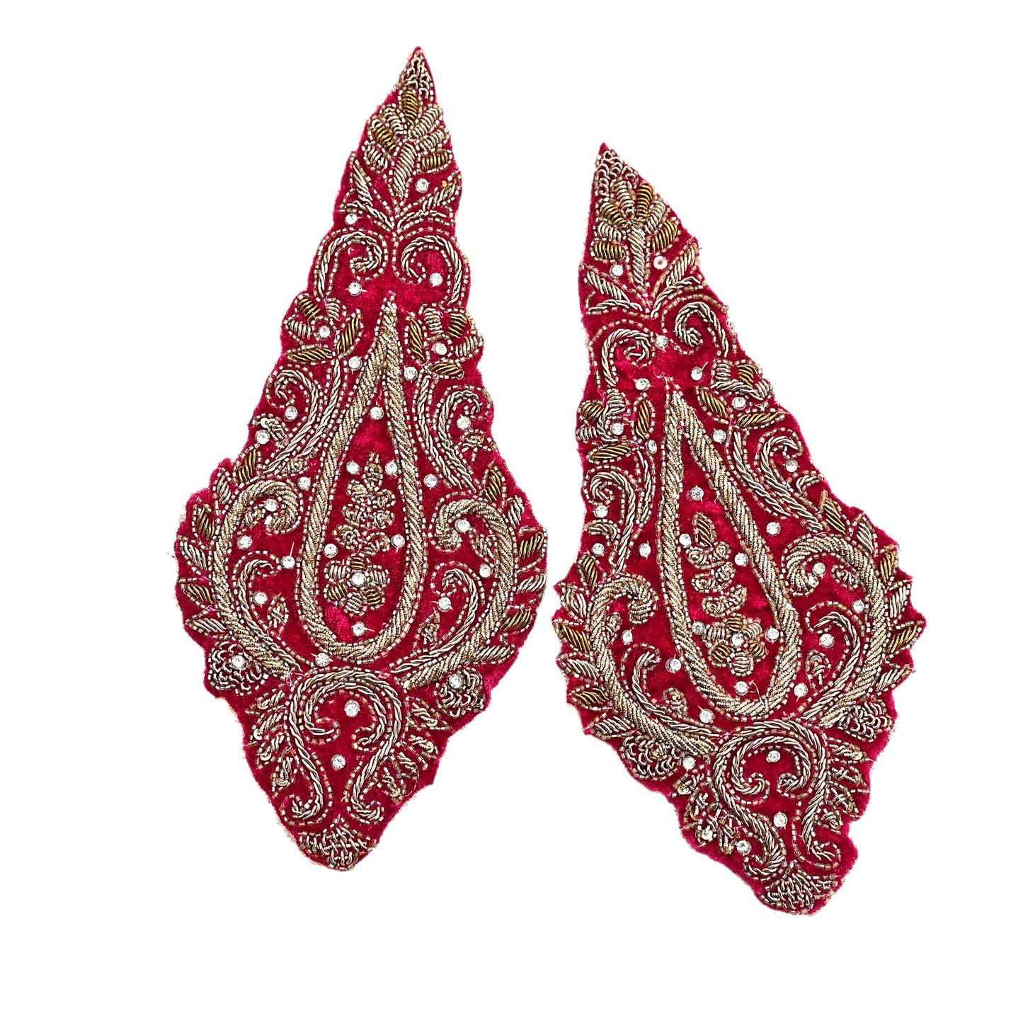Indian Vintage Pink velvet Appliques  Set of 2 | Hand-Embroidered Floral Patches with Zardozi,Dabka, Zari,for Craft, Journals