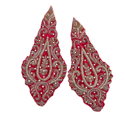 Indian Vintage Pink velvet Appliques  Set of 2 | Hand-Embroidered Floral Patches with Zardozi,Dabka, Zari,for Craft, Journals