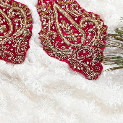 Indian Vintage Pink velvet Appliques  Set of 2 | Hand-Embroidered Floral Patches with Zardozi,Dabka, Zari,for Craft, Journals