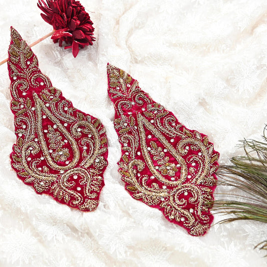 Indian Vintage Pink velvet Appliques  Set of 2 | Hand-Embroidered Floral Patches with Zardozi,Dabka, Zari,for Craft, Journals