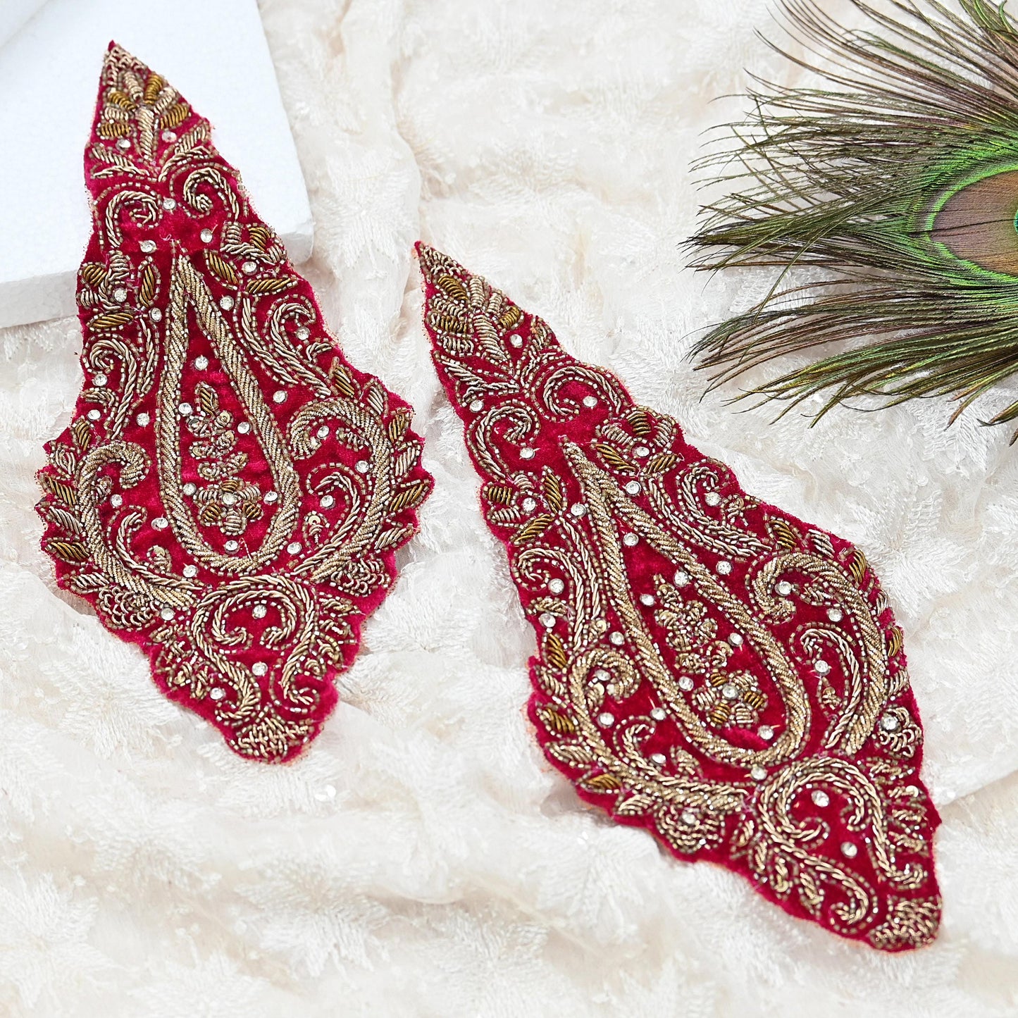 Indian Vintage Pink velvet Appliques  Set of 2 | Hand-Embroidered Floral Patches with Zardozi,Dabka, Zari,for Craft, Journals