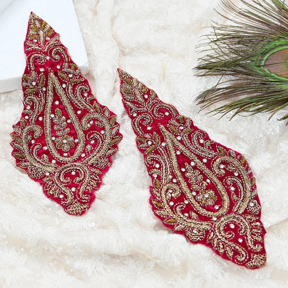 Indian Vintage Pink velvet Appliques  Set of 2 | Hand-Embroidered Floral Patches with Zardozi,Dabka, Zari,for Craft, Journals