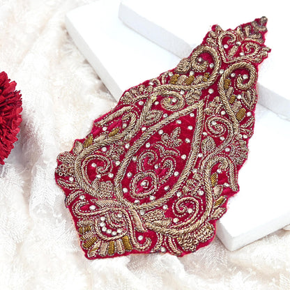 Indian Vintage Pink velvet Appliques  Set of 1 Hand-Embroidered Floral Patches with Zardozi,Dabka, Zari,for Craft, Journals