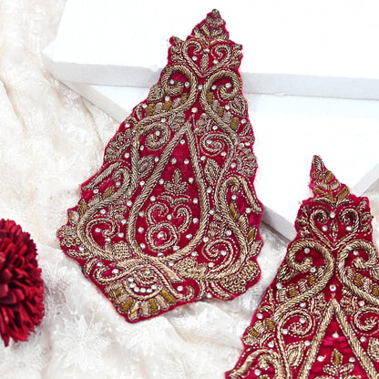 Indian Vintage Pink velvet Appliques  Set of 1 Hand-Embroidered Floral Patches with Zardozi,Dabka, Zari,for Craft, Journals