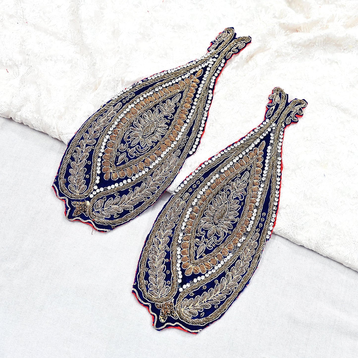 Indian Vintage Blue velvet Appliques  Set of 2 | Hand-Embroidered Floral Patches with Zardozi,Dabka, Zari,for Craft, Journals