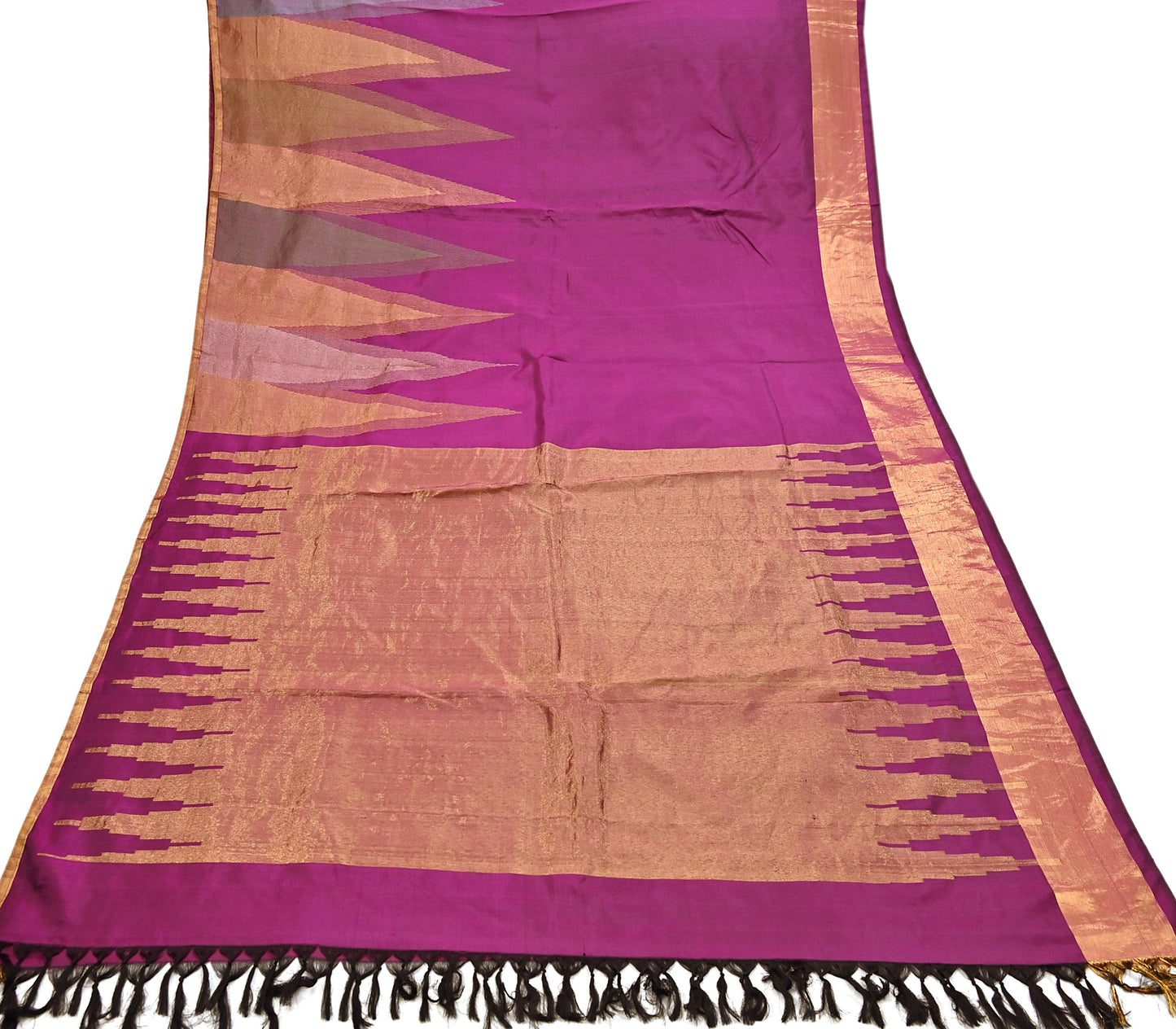 Indian Vintage Heavy Saree Purple Kanchipuram 100% Pure Silk Sari 5Yd Floral Crafting Dress making Ethnic temple Zari Border
