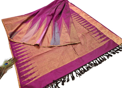 Indian Vintage Heavy Saree Purple Kanchipuram 100% Pure Silk Sari 5Yd Floral Crafting Dress making Ethnic temple Zari Border