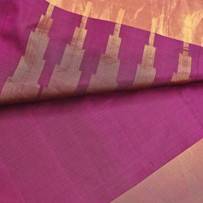 Indian Vintage Heavy Saree Purple Kanchipuram 100% Pure Silk Sari 5Yd Floral Crafting Dress making Ethnic temple Zari Border