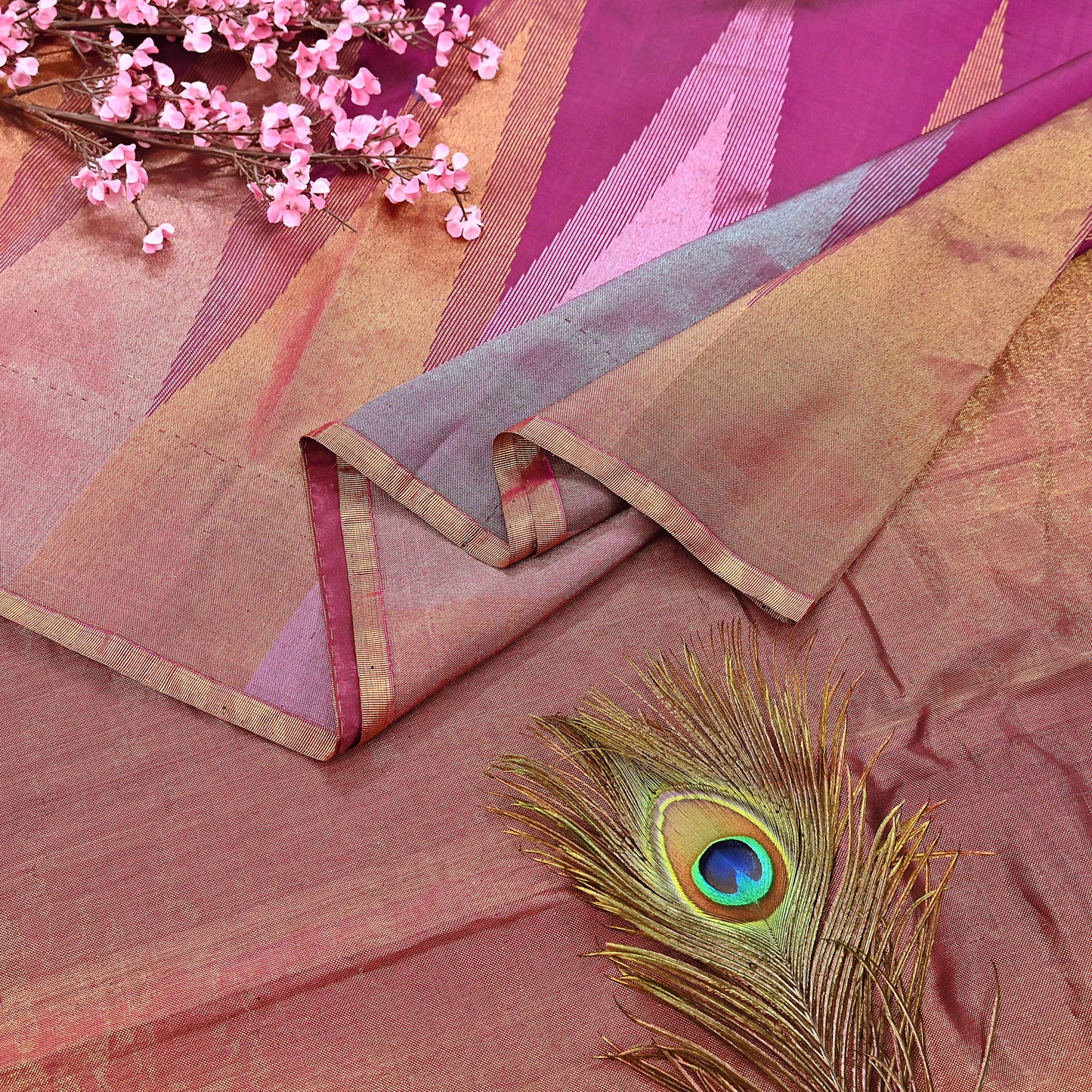 Indian Vintage Heavy Saree Purple Kanchipuram 100% Pure Silk Sari 5Yd Floral Crafting Dress making Ethnic temple Zari Border