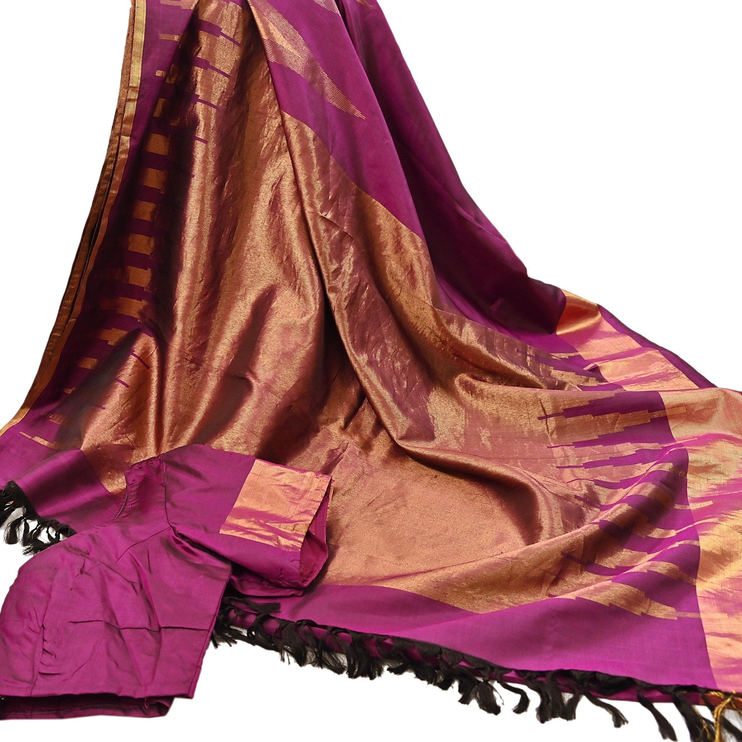 Indian Vintage Heavy Saree Purple Kanchipuram 100% Pure Silk Sari 5Yd Floral Crafting Dress making Ethnic temple Zari Border
