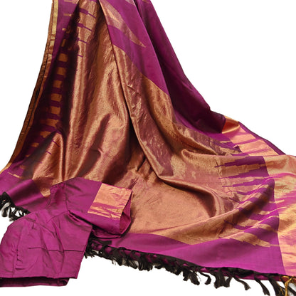 Indian Vintage Heavy Saree Purple Kanchipuram 100% Pure Silk Sari 5Yd Floral Crafting Dress making Ethnic temple Zari Border