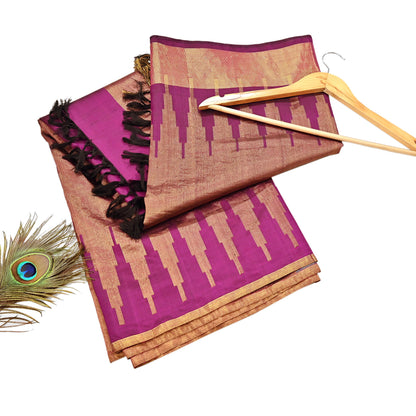 Indian Vintage Heavy Saree Purple Kanchipuram 100% Pure Silk Sari 5Yd Floral Crafting Dress making Ethnic temple Zari Border