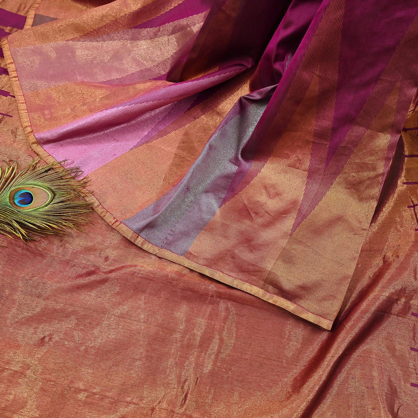 Indian Vintage Heavy Saree Purple Kanchipuram 100% Pure Silk Sari 5Yd Floral Crafting Dress making Ethnic temple Zari Border