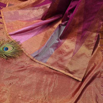 Indian Vintage Heavy Saree Purple Kanchipuram 100% Pure Silk Sari 5Yd Floral Crafting Dress making Ethnic temple Zari Border