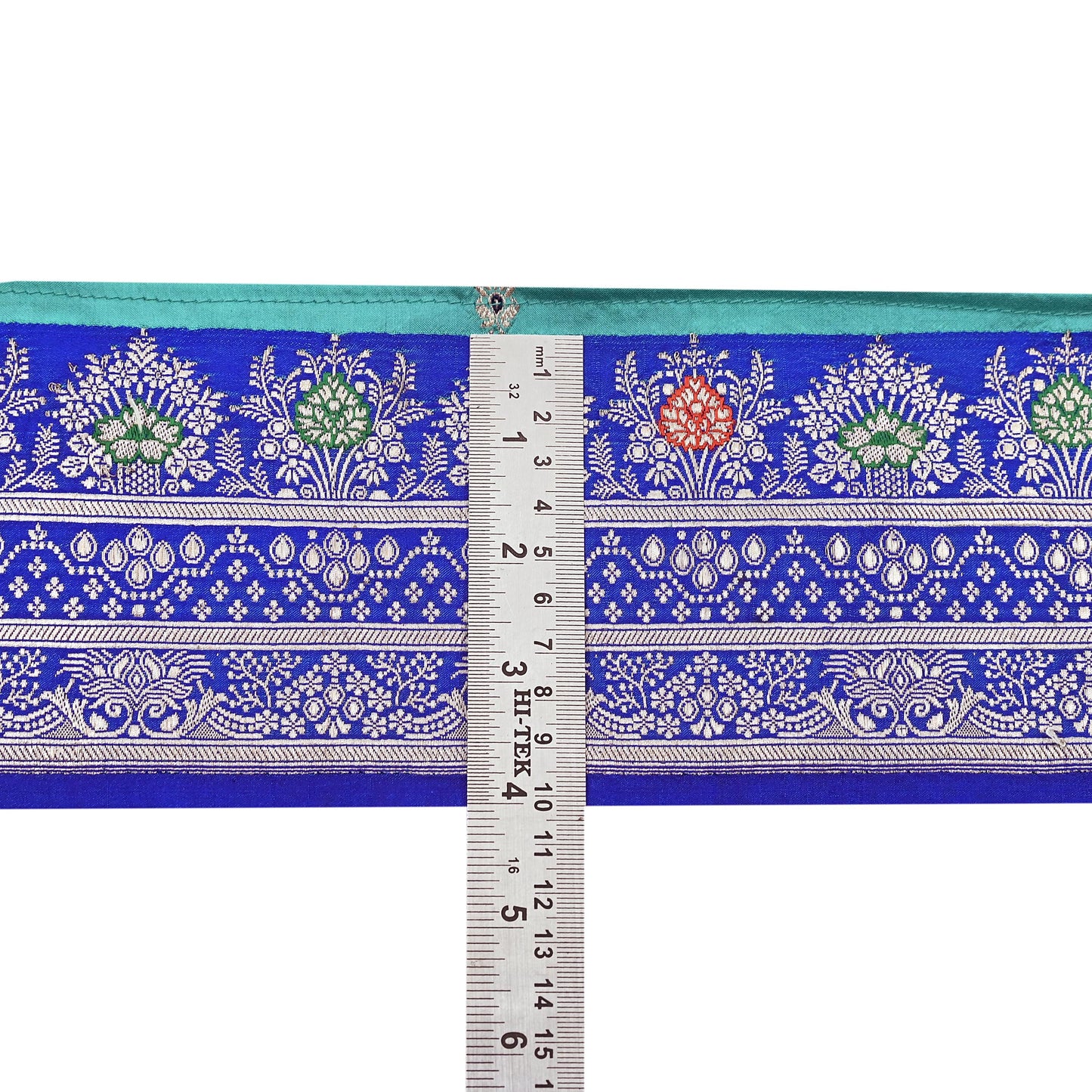 Vintage Banarasi Silk Border Trim 1 Yard Royal Blue Green Zari Ribbon Recycled Saree Fabric Lace for Sewing, Dressmaking & Christmas Crafts