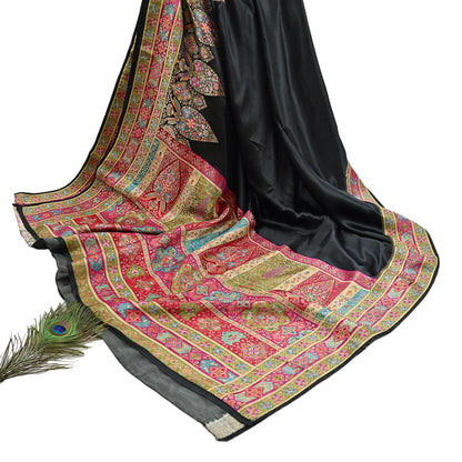 Indian Antique Vintage Heavy Wedding Sari Black Blend Satin Silk Hand Woven Banarasi brocade Sarees Zari 5Yd with blouse