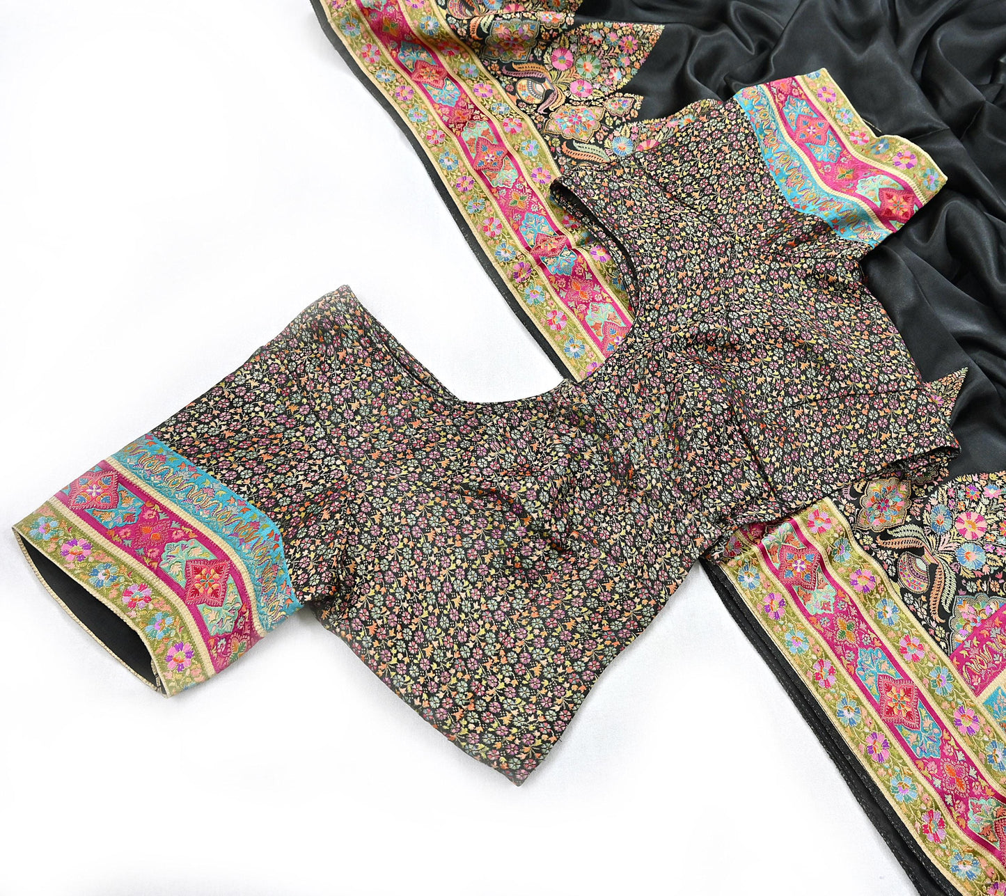 Indian Antique Vintage Heavy Wedding Sari Black Blend Satin Silk Hand Woven Banarasi brocade Sarees Zari 5Yd with blouse