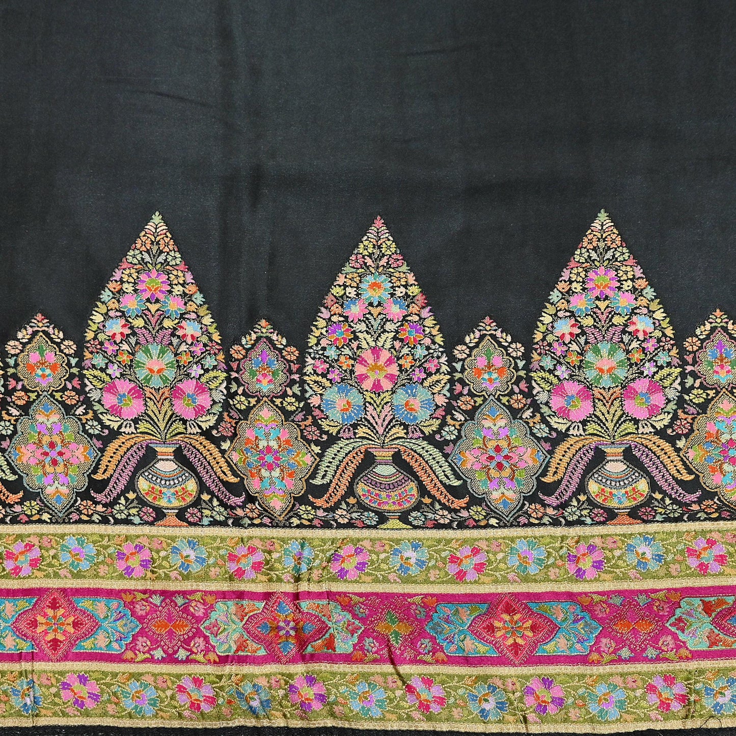 Indian Antique Vintage Heavy Wedding Sari Black Blend Satin Silk Hand Woven Banarasi brocade Sarees Zari 5Yd with blouse