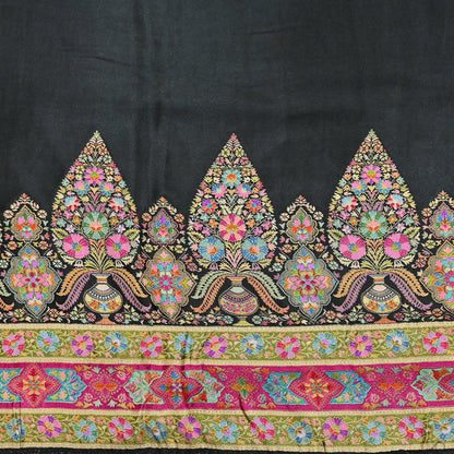 Indian Antique Vintage Heavy Wedding Sari Black Blend Satin Silk Hand Woven Banarasi brocade Sarees Zari 5Yd with blouse