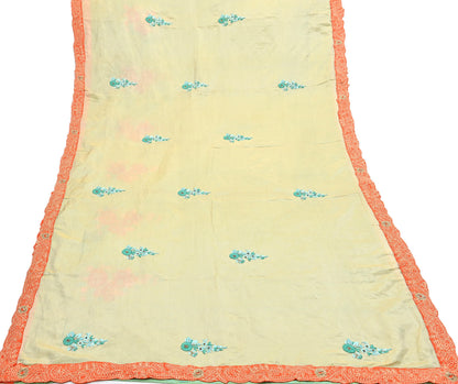 Indian Pre-owned Heavy Sari Golden & Sage Green Pure Silk Hand Embroidered Sarees Designer Abu Jani 5Yd Sewing Ethnic Sarees