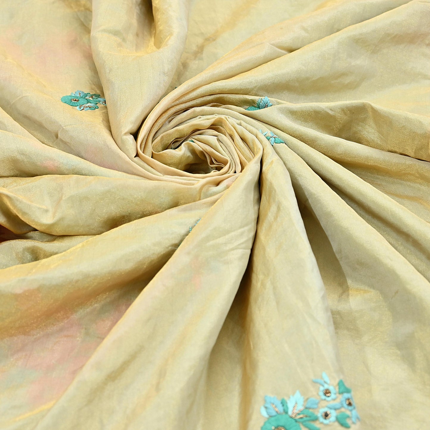 Indian Pre-owned Heavy Sari Golden & Sage Green Pure Silk Hand Embroidered Sarees Designer Abu Jani 5Yd Sewing Ethnic Sarees