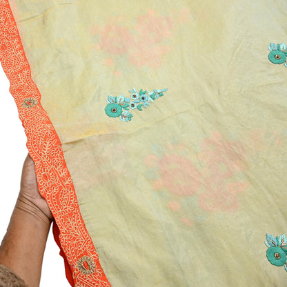 Indian Pre-owned Heavy Sari Golden & Sage Green Pure Silk Hand Embroidered Sarees Designer Abu Jani 5Yd Sewing Ethnic Sarees