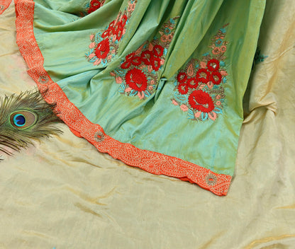 Indian Pre-owned Heavy Sari Golden & Sage Green Pure Silk Hand Embroidered Sarees Designer Abu Jani 5Yd Sewing Ethnic Sarees