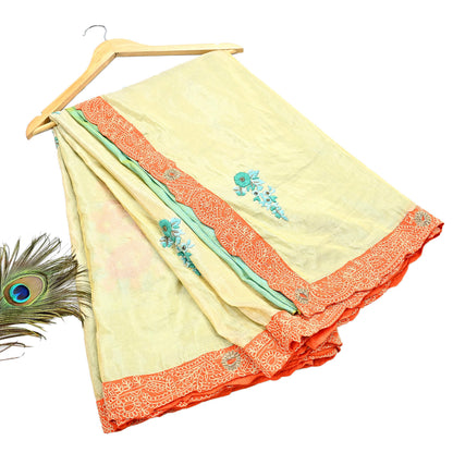 Indian Pre-owned Heavy Sari Golden & Sage Green Pure Silk Hand Embroidered Sarees Designer Abu Jani 5Yd Sewing Ethnic Sarees