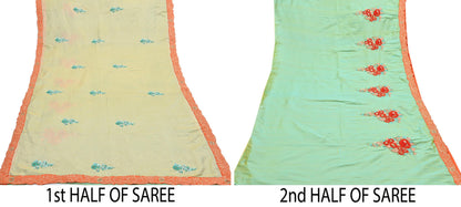 Indian Pre-owned Heavy Sari Golden & Sage Green Pure Silk Hand Embroidered Sarees Designer Abu Jani 5Yd Sewing Ethnic Sarees