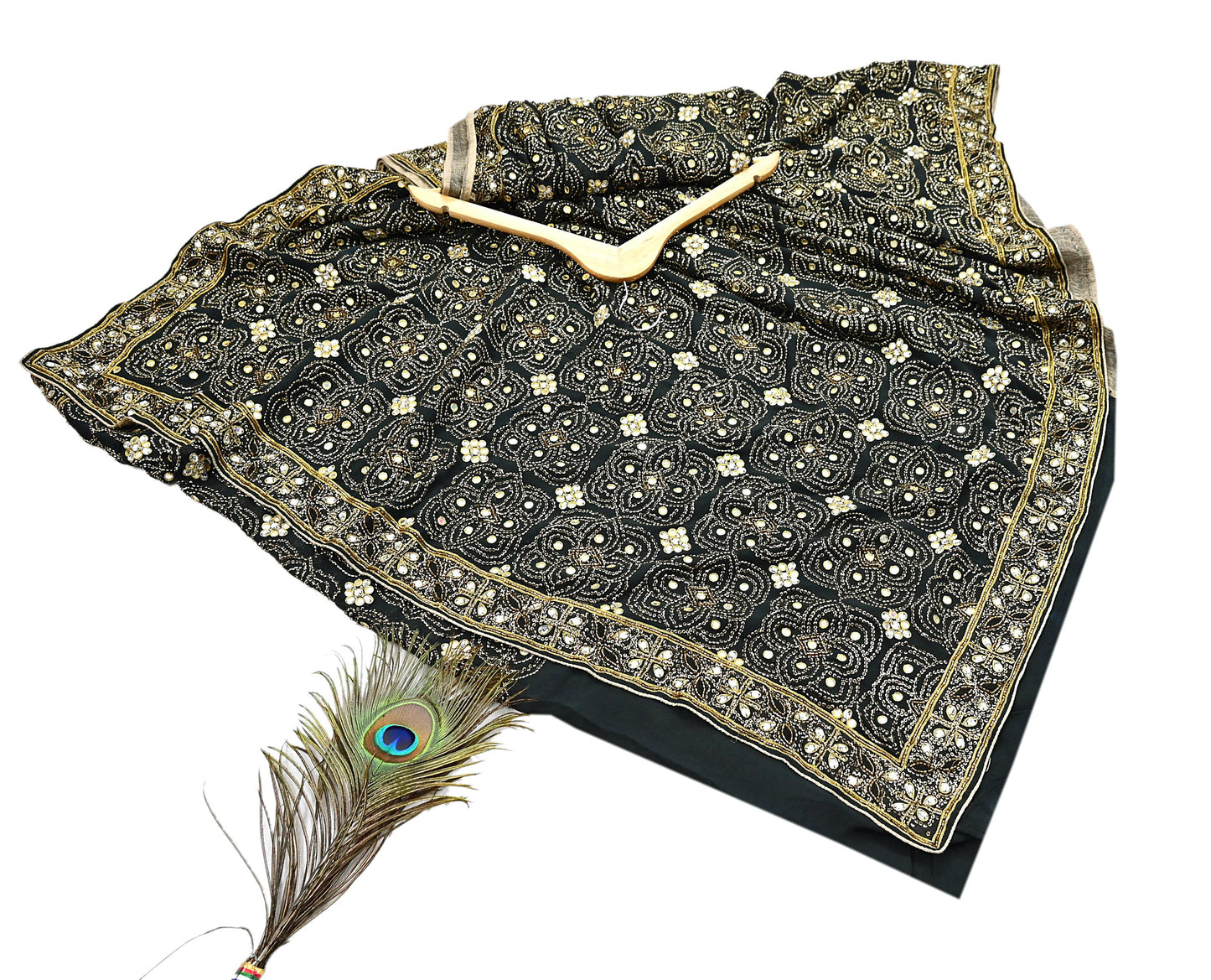 Indian Vintage Heavy Sari Black Pure Georgette Silk Hand Beaded Sarees Craft Fabric 5Yd Soft Ethnic Wedding Sarees