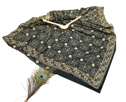 Indian Vintage Heavy Sari Black Pure Georgette Silk Hand Beaded Sarees Craft Fabric 5Yd Soft Ethnic Wedding Sarees