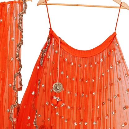 Indian Sari Heavy Green & Orange Net/Mesh Hand Embroidered Lehenga/Skirt Designer Nandita Thirani Sarees Ethnic Wedding/Bridal Sarees