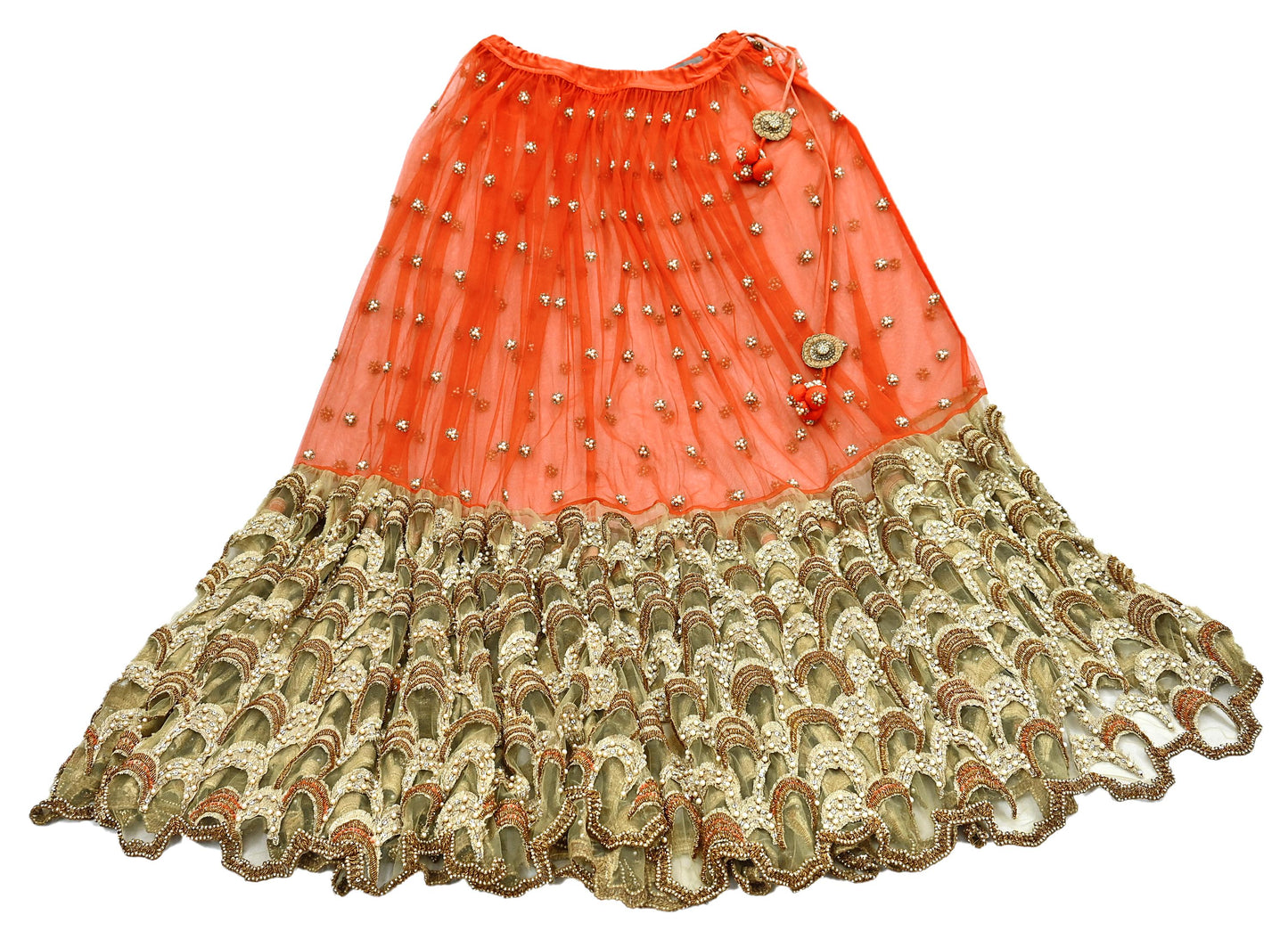 Indian Sari Heavy Green & Orange Net/Mesh Hand Embroidered Lehenga/Skirt Designer Nandita Thirani Sarees Ethnic Wedding/Bridal Sarees