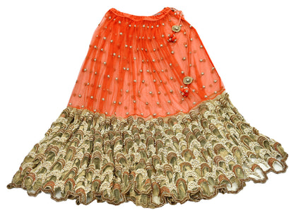 Indian Sari Heavy Green & Orange Net/Mesh Hand Embroidered Lehenga/Skirt Designer Nandita Thirani Sarees Ethnic Wedding/Bridal Sarees