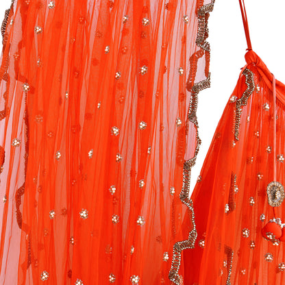 Indian Sari Heavy Green & Orange Net/Mesh Hand Embroidered Lehenga/Skirt Designer Nandita Thirani Sarees Ethnic Wedding/Bridal Sarees