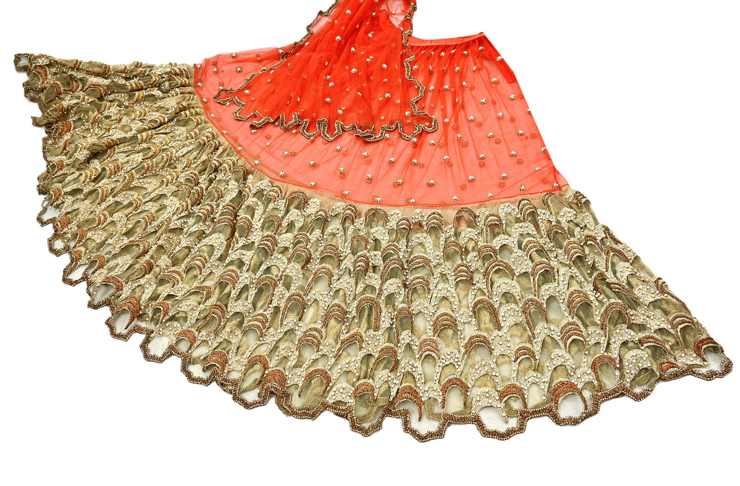 Indian Sari Heavy Green & Orange Net/Mesh Hand Embroidered Lehenga/Skirt Designer Nandita Thirani Sarees Ethnic Wedding/Bridal Sarees