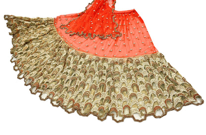 Indian Sari Heavy Green & Orange Net/Mesh Hand Embroidered Lehenga/Skirt Designer Nandita Thirani Sarees Ethnic Wedding/Bridal Sarees