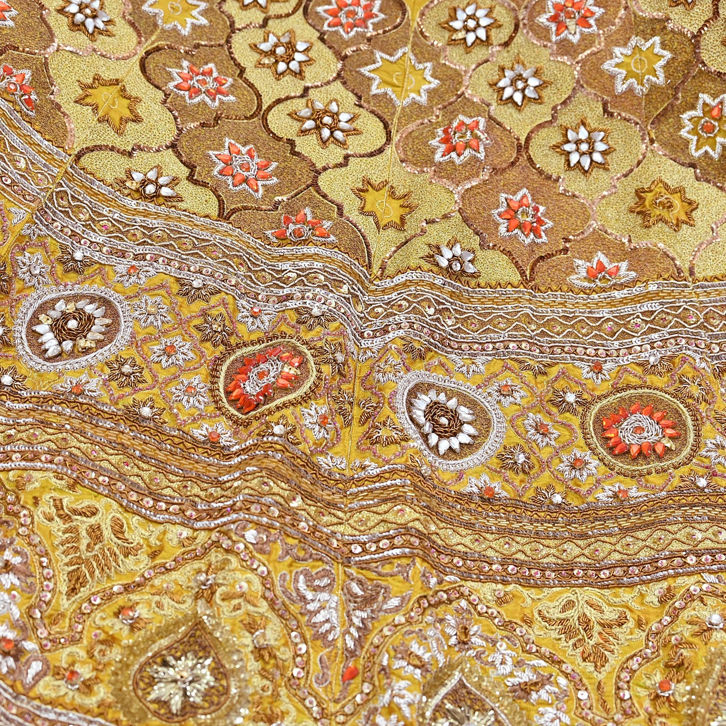 Party wear Heavy mustard yellow Raw Silk Hand Embroidered Lehenga Skirt by Designer Tarun Tahiliani Bridal Wear Indian Couture Fashion