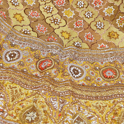 Party wear Heavy mustard yellow Raw Silk Hand Embroidered Lehenga Skirt by Designer Tarun Tahiliani Bridal Wear Indian Couture Fashion