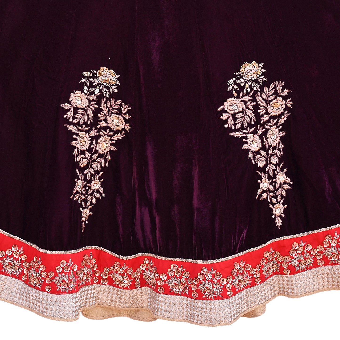 Manish Malhotra Purple Velvet Lehenga Skirt Heavy Zardozi Dabka Embroidery Indian Bridal Wear, Designer Couture Wedding Outfit