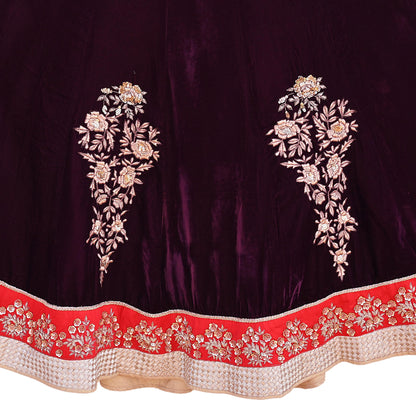 Manish Malhotra Purple Velvet Lehenga Skirt Heavy Zardozi Dabka Embroidery Indian Bridal Wear, Designer Couture Wedding Outfit