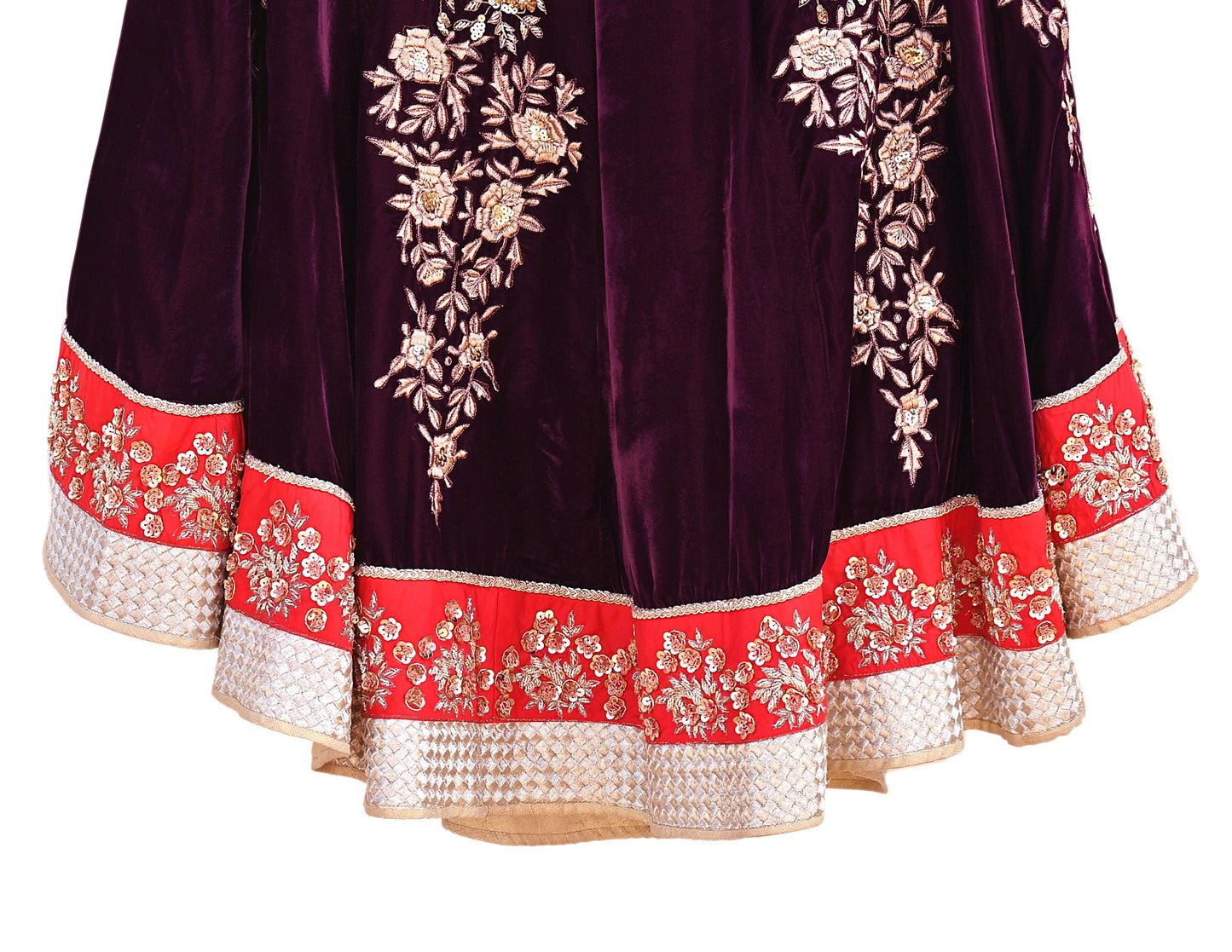 Manish Malhotra Purple Velvet Lehenga Skirt Heavy Zardozi Dabka Embroidery Indian Bridal Wear, Designer Couture Wedding Outfit