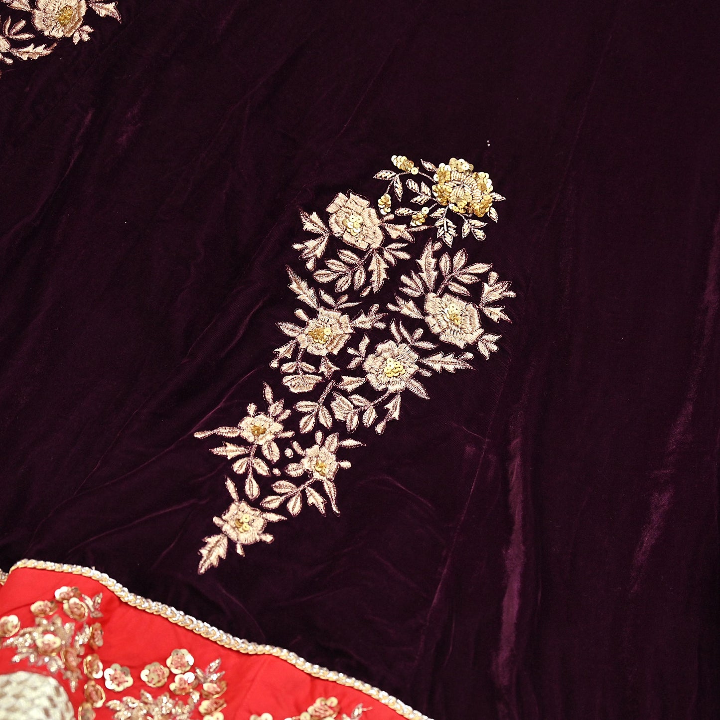 Manish Malhotra Purple Velvet Lehenga Skirt Heavy Zardozi Dabka Embroidery Indian Bridal Wear, Designer Couture Wedding Outfit