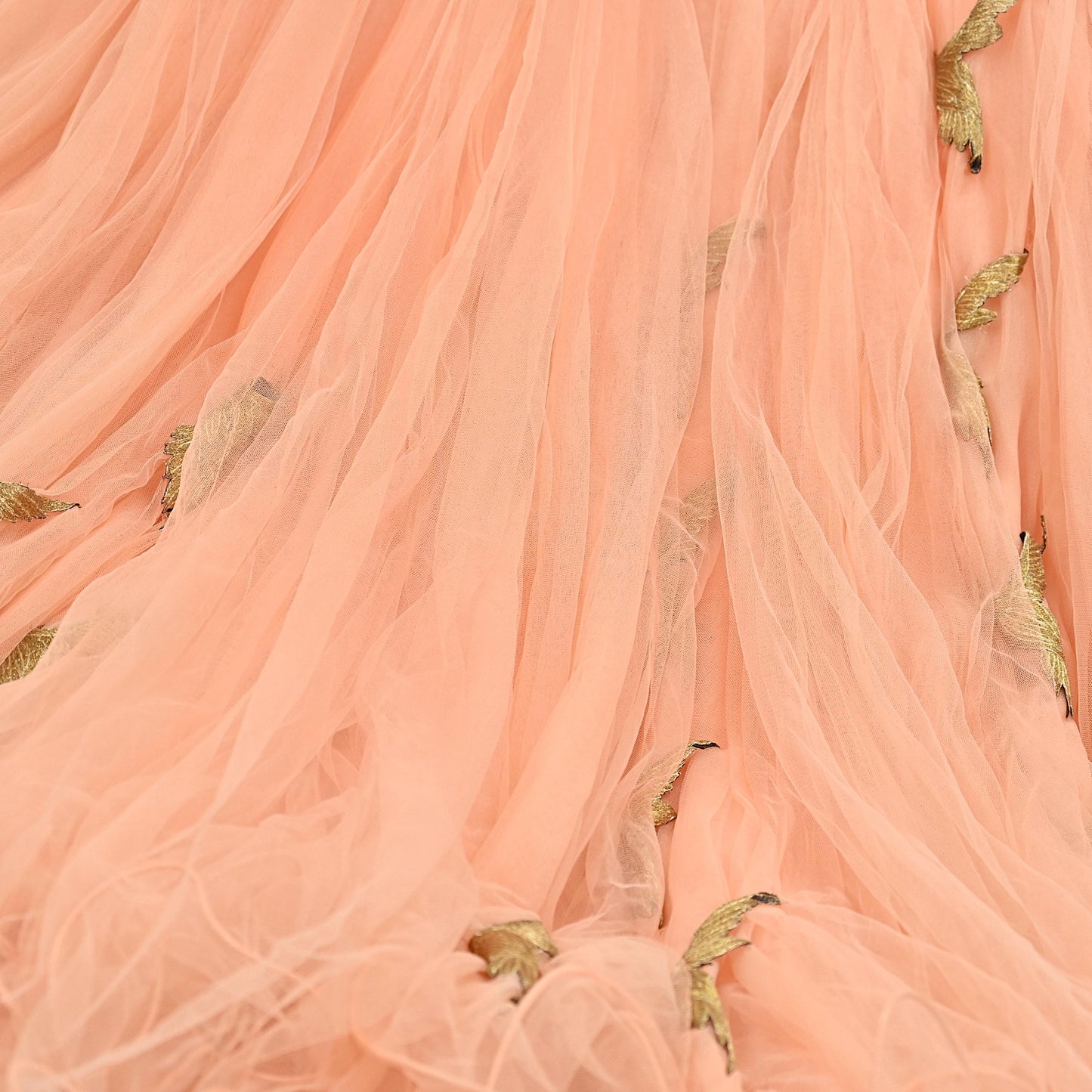 Indian Vintage Peach Net Hand Embroidered Skirt Party Wear Bollywood Lehenga Zari Birds design